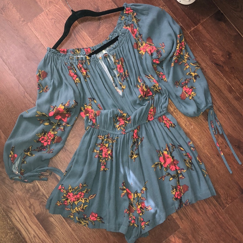 Turquoise floral free people romper